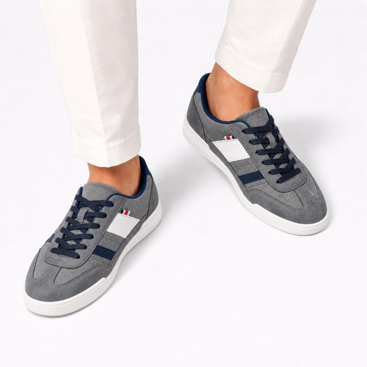 Dark Grey men's textured panel trainers detail view