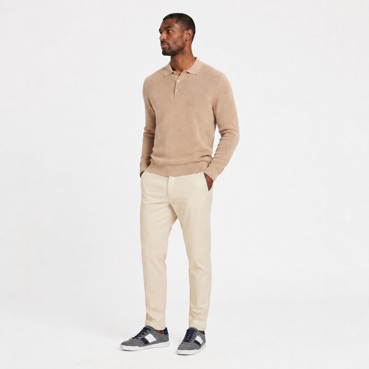 Dark Grey men's textured panel trainers styled on model