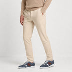 Light Blue men's textured panel trainers styled on model