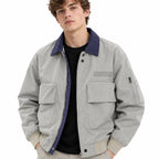 Men's utility bomber jacket in Silver Grey Green - detail view