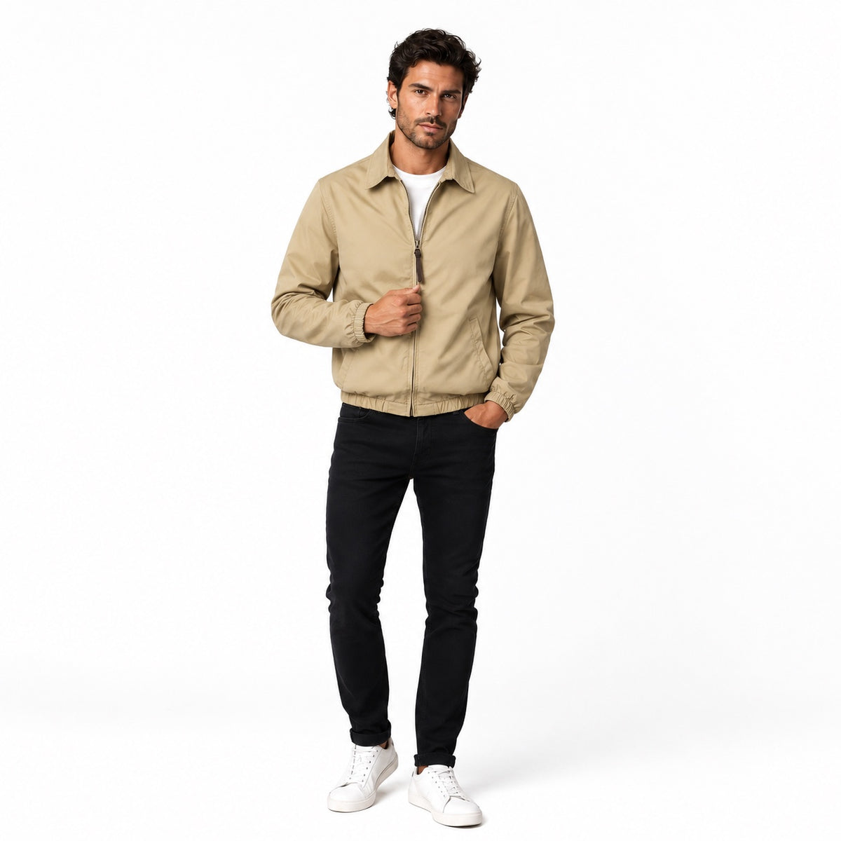 Men's lightweight Harrington jacket in Khaki - front view