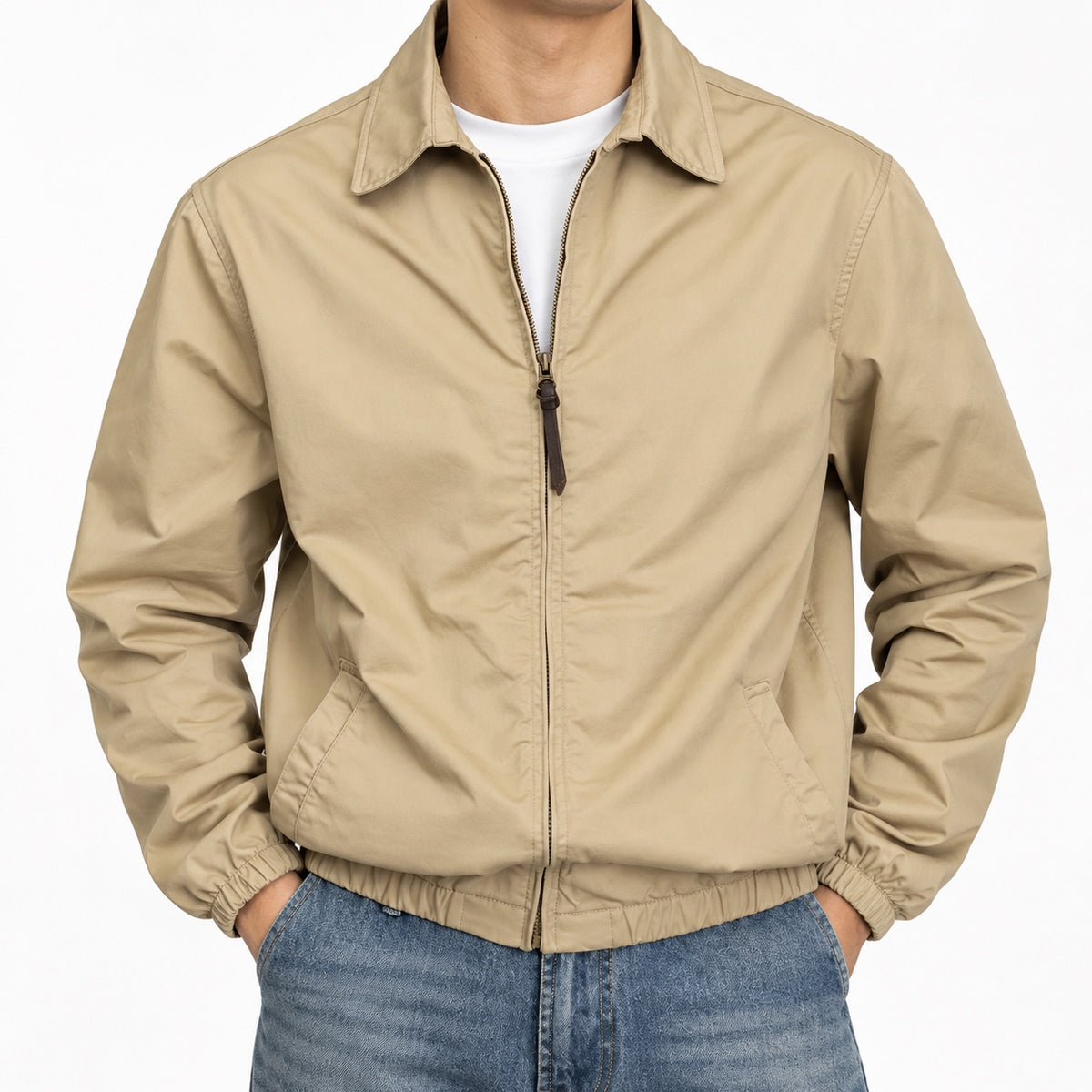 Men's lightweight Harrington jacket in Khaki - detail view