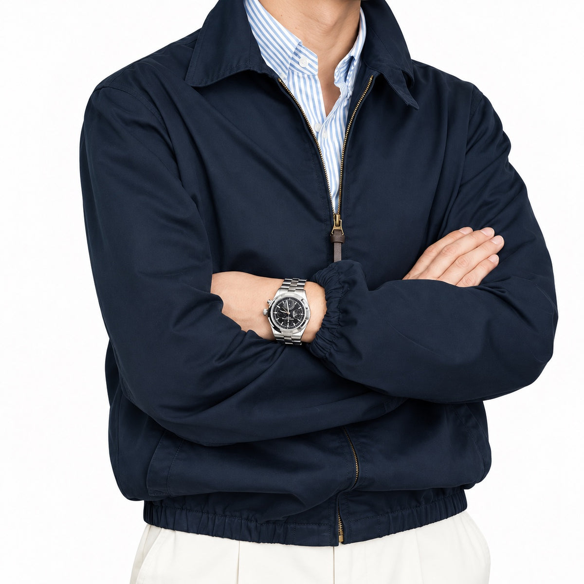 Men's lightweight Harrington jacket in Navy Blue - detail view
