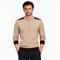 Men's fine-knit quarter-zip jumper in Camel - front view
