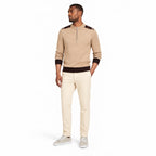 Men's fine-knit quarter-zip jumper in Camel - full-body view