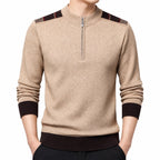Men's fine-knit quarter-zip jumper in Camel - detail view