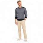 Men's fine-knit quarter-zip jumper in Grey - full-body view