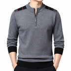 Men's fine-knit quarter-zip jumper in Grey - detail view