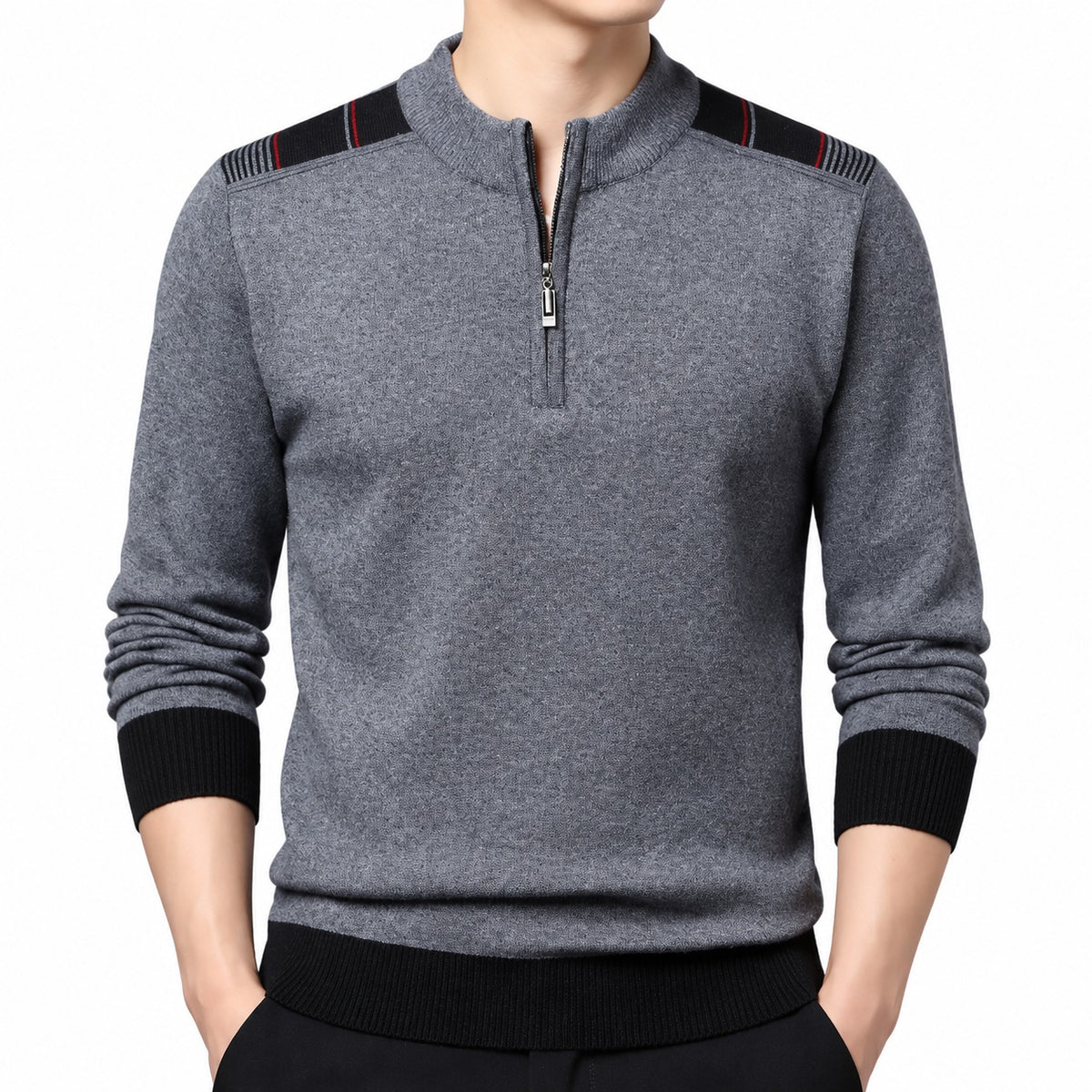 Men's fine-knit quarter-zip jumper in Grey - detail view