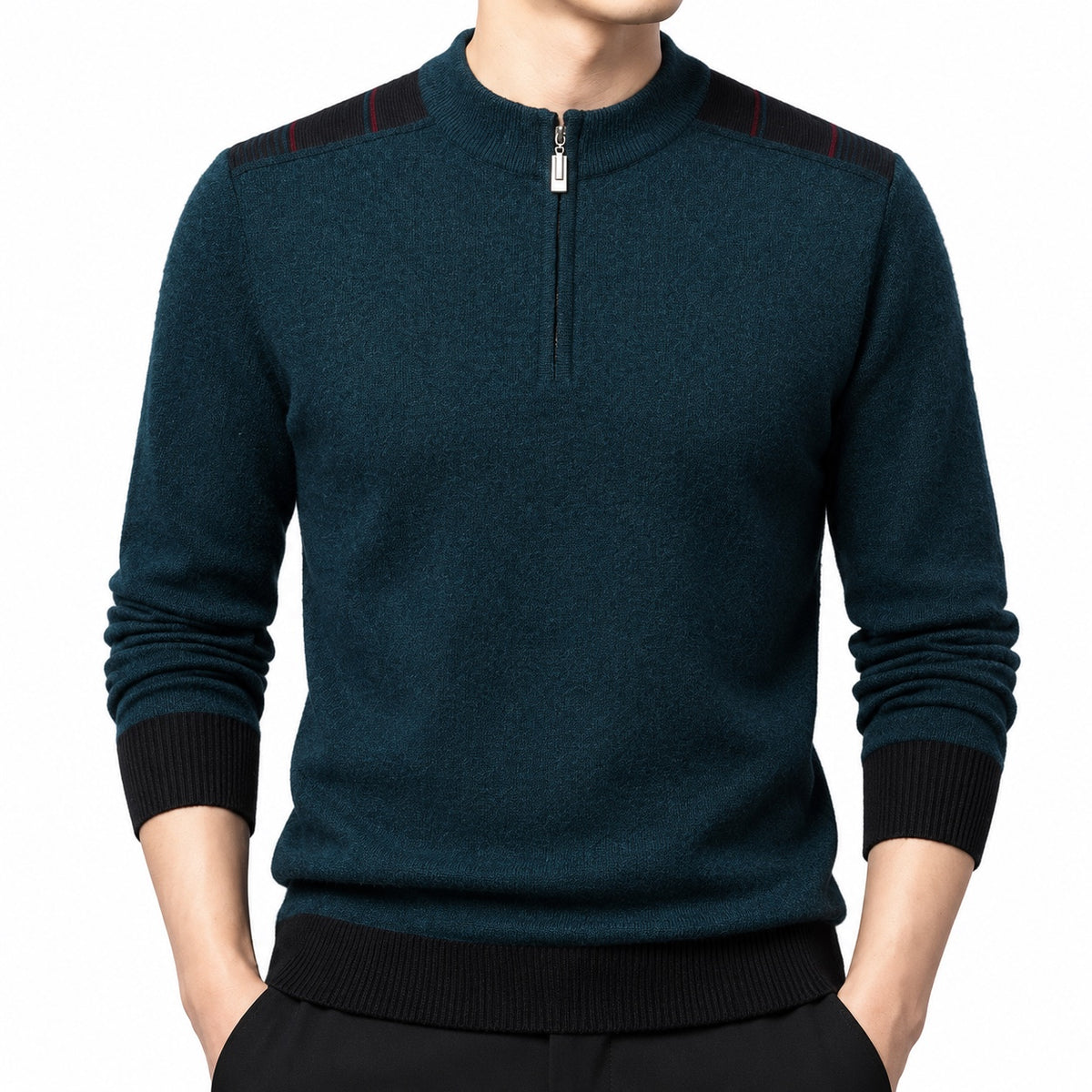 Men's fine-knit quarter-zip jumper in Haqing - detail view
