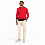 Men's fine-knit quarter-zip jumper in Red - full-body view