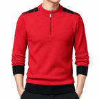 Men's fine-knit quarter-zip jumper in Red - detail view