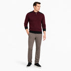 Men's fine-knit quarter-zip jumper in Wine Red - full-body view