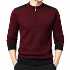 Men's fine-knit quarter-zip jumper in Wine Red - detail view