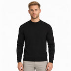 Men's fine-knit mock-neck jumper in Black - front view