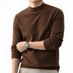 Men's fine-knit mock-neck jumper in Brown - detail view