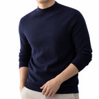 Men's fine-knit mock-neck jumper in Navy Blue - detail view