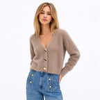 Women's Fuzzy Knit Cardigan V-Neck Button
