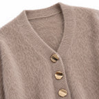 Women's Fuzzy Knit Cardigan V-Neck Button