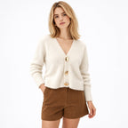 Women's Fuzzy Knit Cardigan V-Neck Button