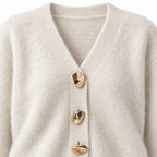 Women's Fuzzy Knit Cardigan V-Neck Button