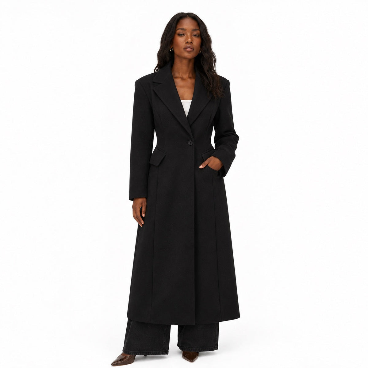 Women’s Longline Coat Notch Lapel Single Button