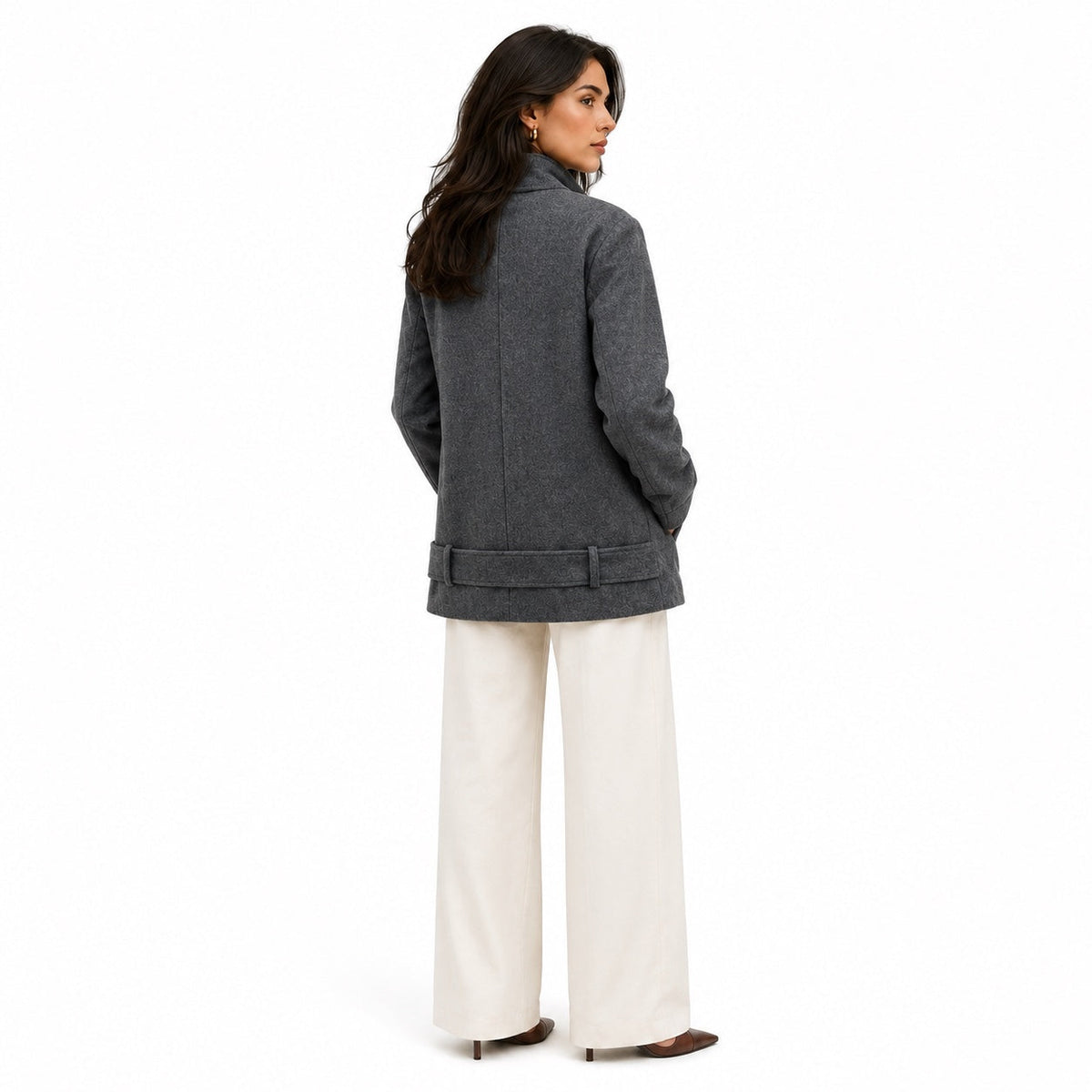 Women's Pea Coat  Double-Breasted Matching Scarf Relaxed Fit