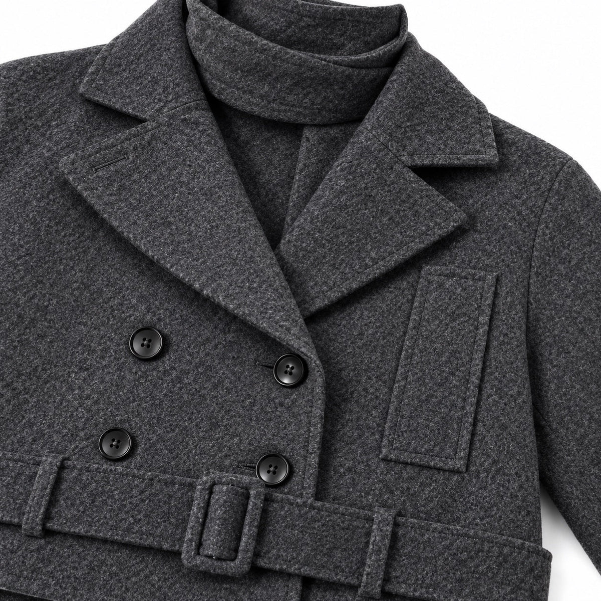 Women's Pea Coat  Double-Breasted Matching Scarf Relaxed Fit