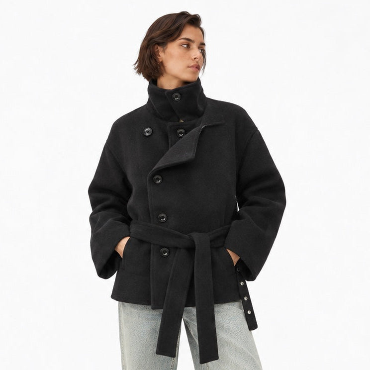 Women's Belted Pea Coat Asymmetric