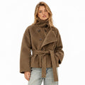 Women's Belted Pea Coat Asymmetric