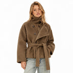 Women's Belted Pea Coat Asymmetric