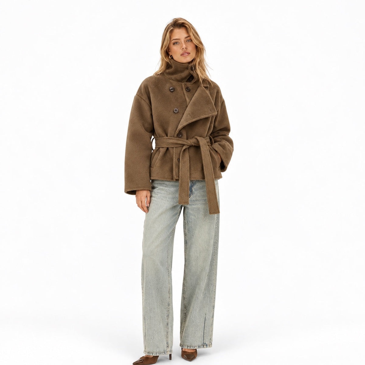 Women's Belted Pea Coat Asymmetric
