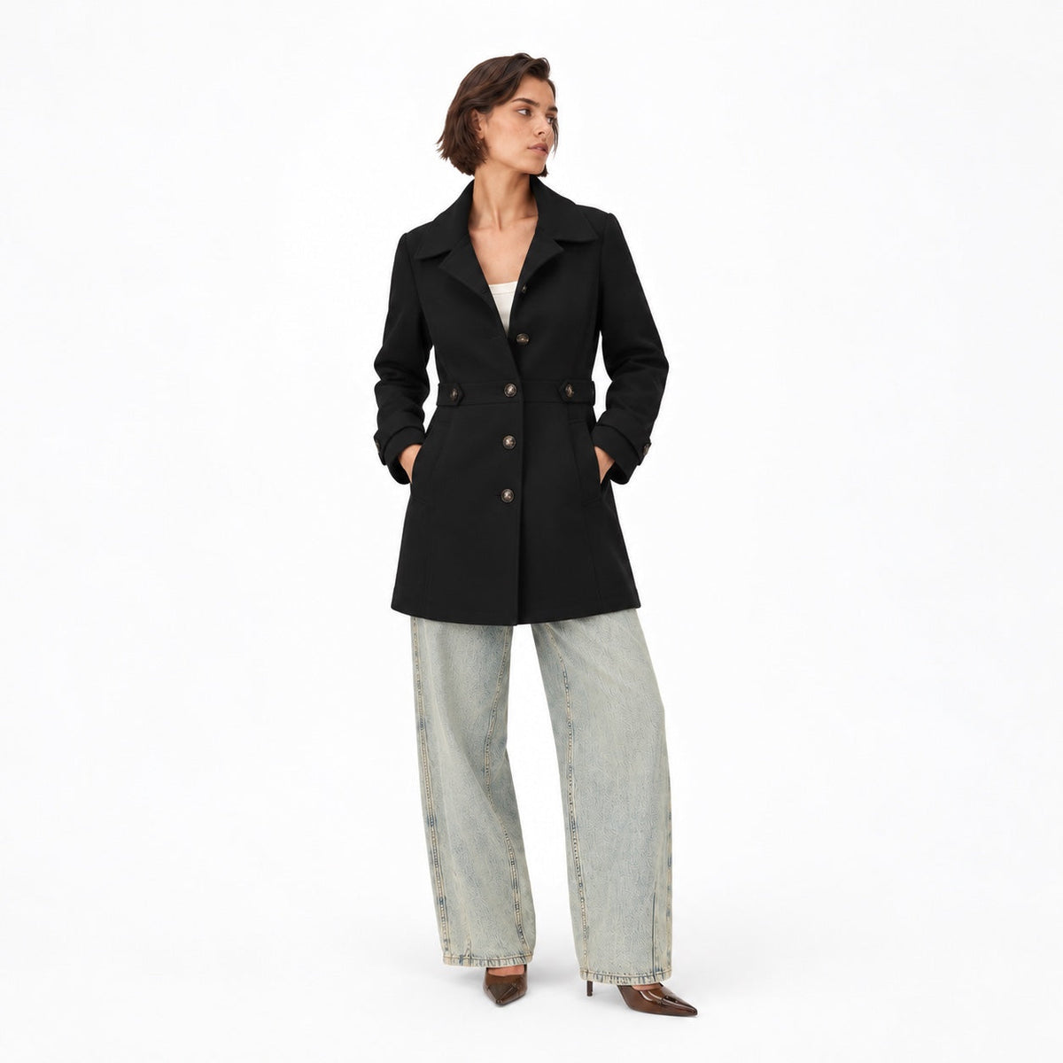 Women's Tailored Coat Button-Front Fitted Shape