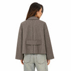 Women's cropped wool-look button jacket back view