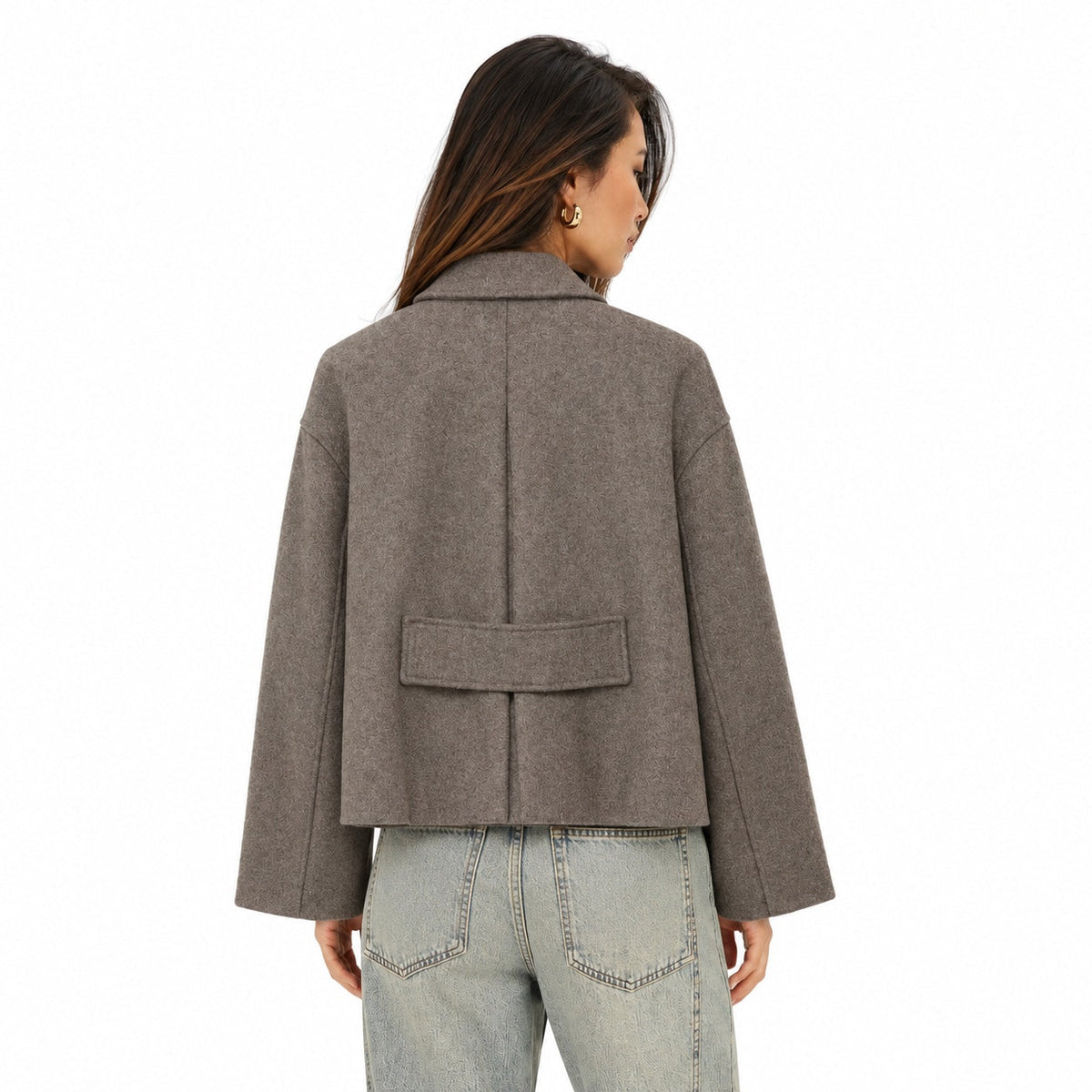Women's cropped wool-look button jacket back view