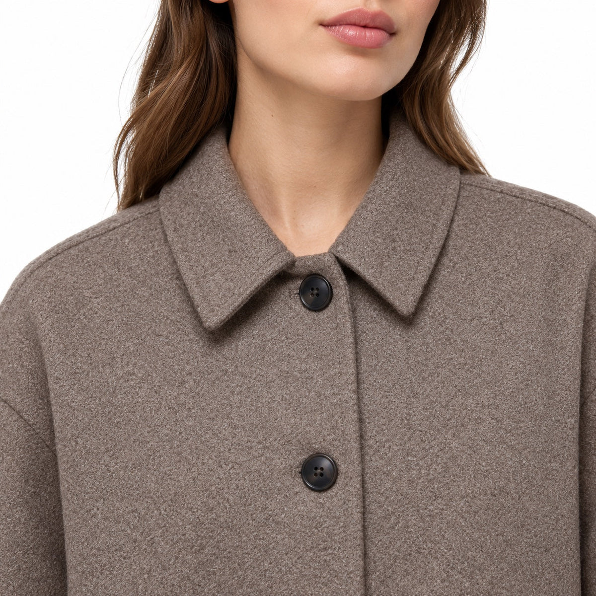 Women's cropped wool-look button jacket collar detail