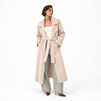 Women's ribbed knit belted longline coat front view