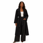 Women's ribbed knit belted longline coat front view