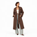 Women's ribbed knit belted longline coat front view