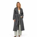 Women's ribbed knit belted longline coat front view