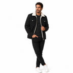 Men’s Sherpa-Lined Trucker Jacket  Corduroy Chest Flap Pockets Full