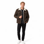 Men’s Sherpa-Lined Trucker Jacket  Corduroy Chest Flap Pockets Full