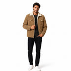 Men’s Sherpa-Lined Trucker Jacket  Corduroy Chest Flap Pockets Full