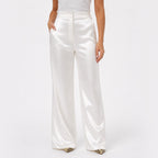 White satin wide-leg trousers front view