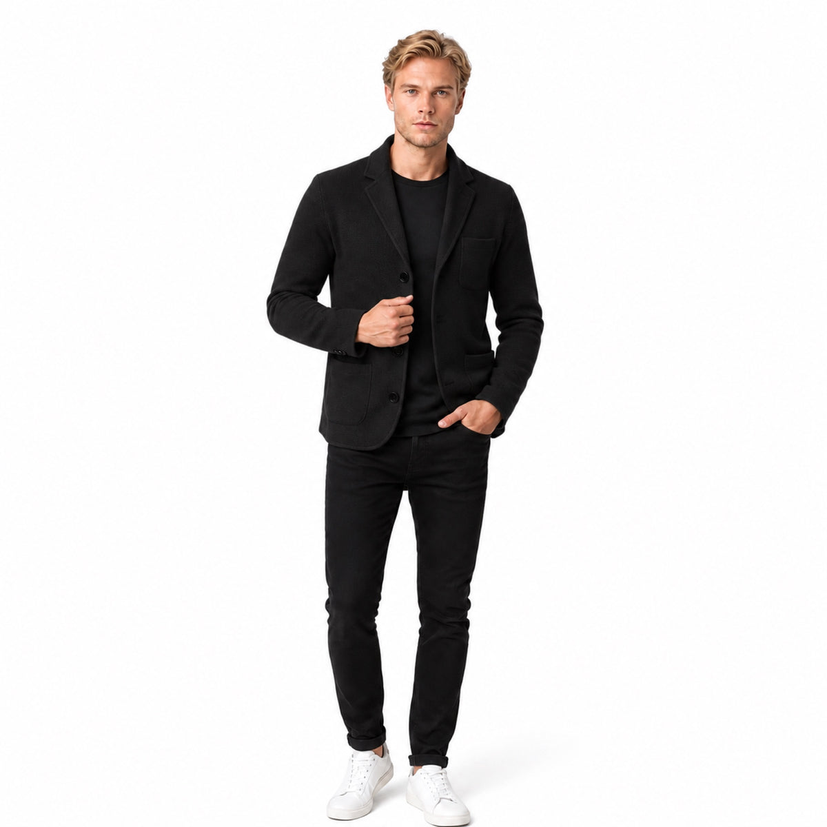 Men's Knitted Three-Button Blazer Notch Lapel Regular Fit