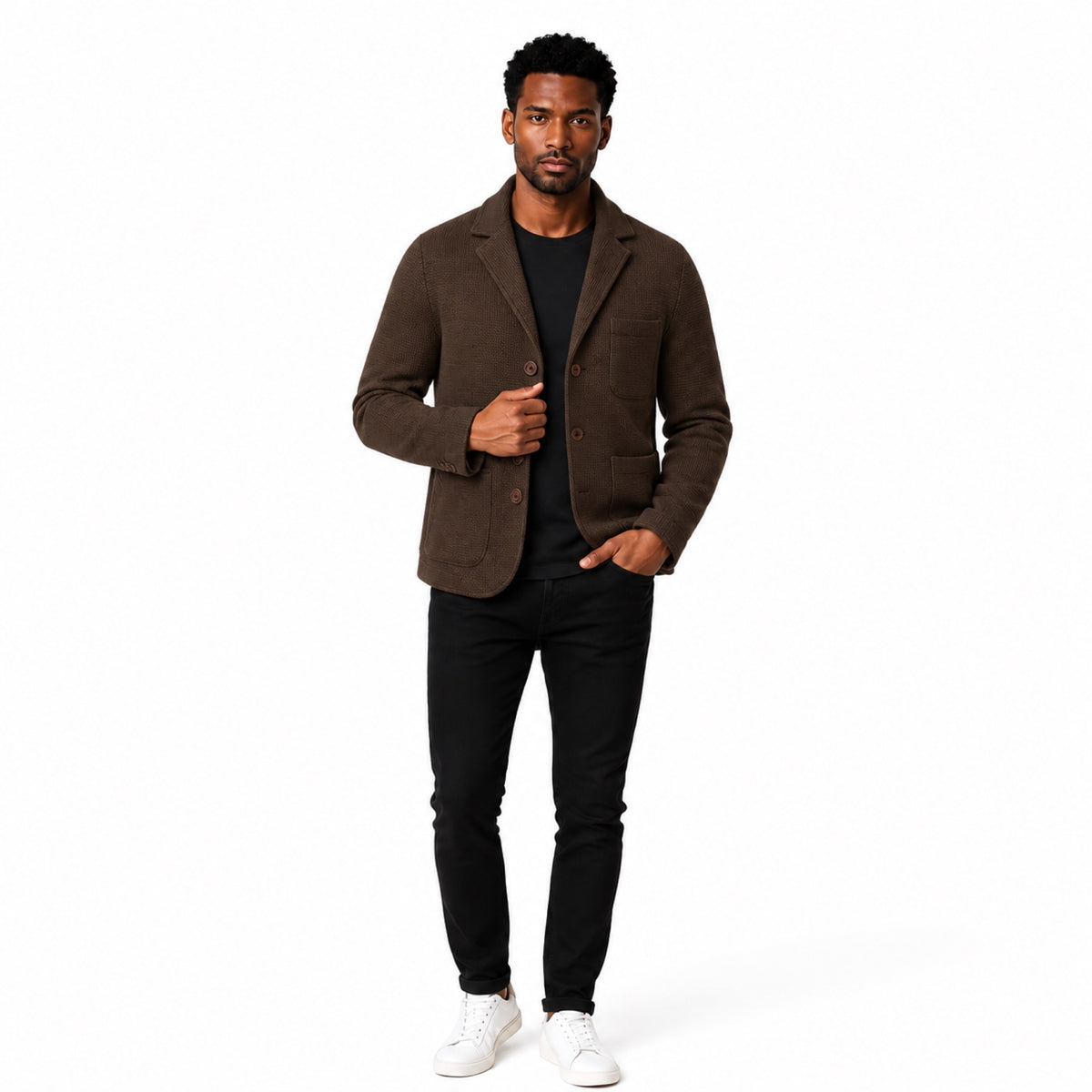 Men's Knitted Three-Button Blazer Notch Lapel Regular Fit