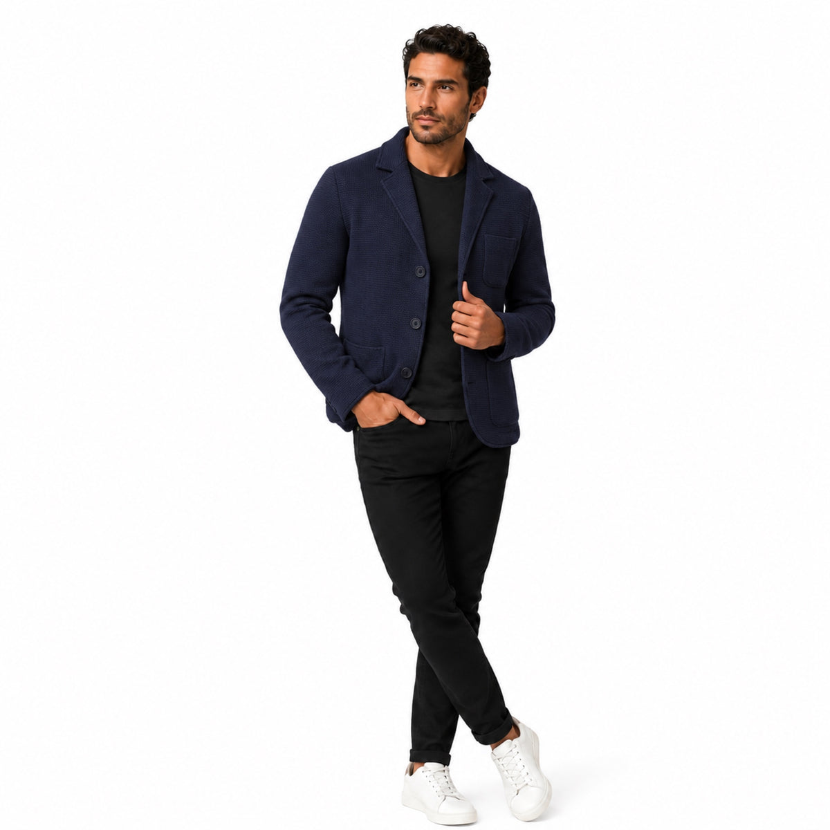 Men's Knitted Three-Button Blazer Notch Lapel Regular Fit