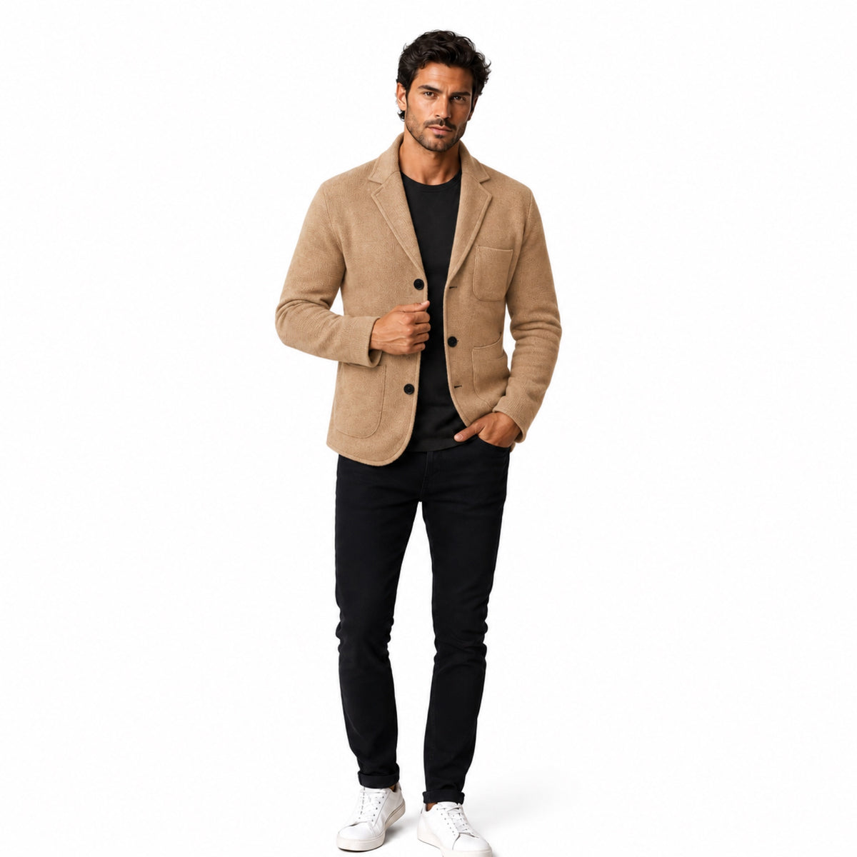 Men's Knitted Three-Button Blazer Notch Lapel Regular Fit