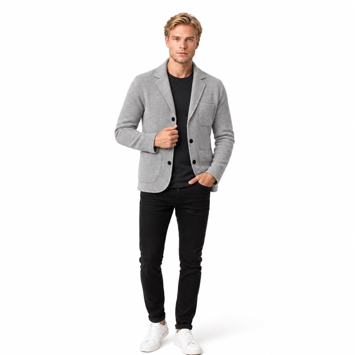 Men's Knitted Three-Button Blazer Notch Lapel Regular Fit