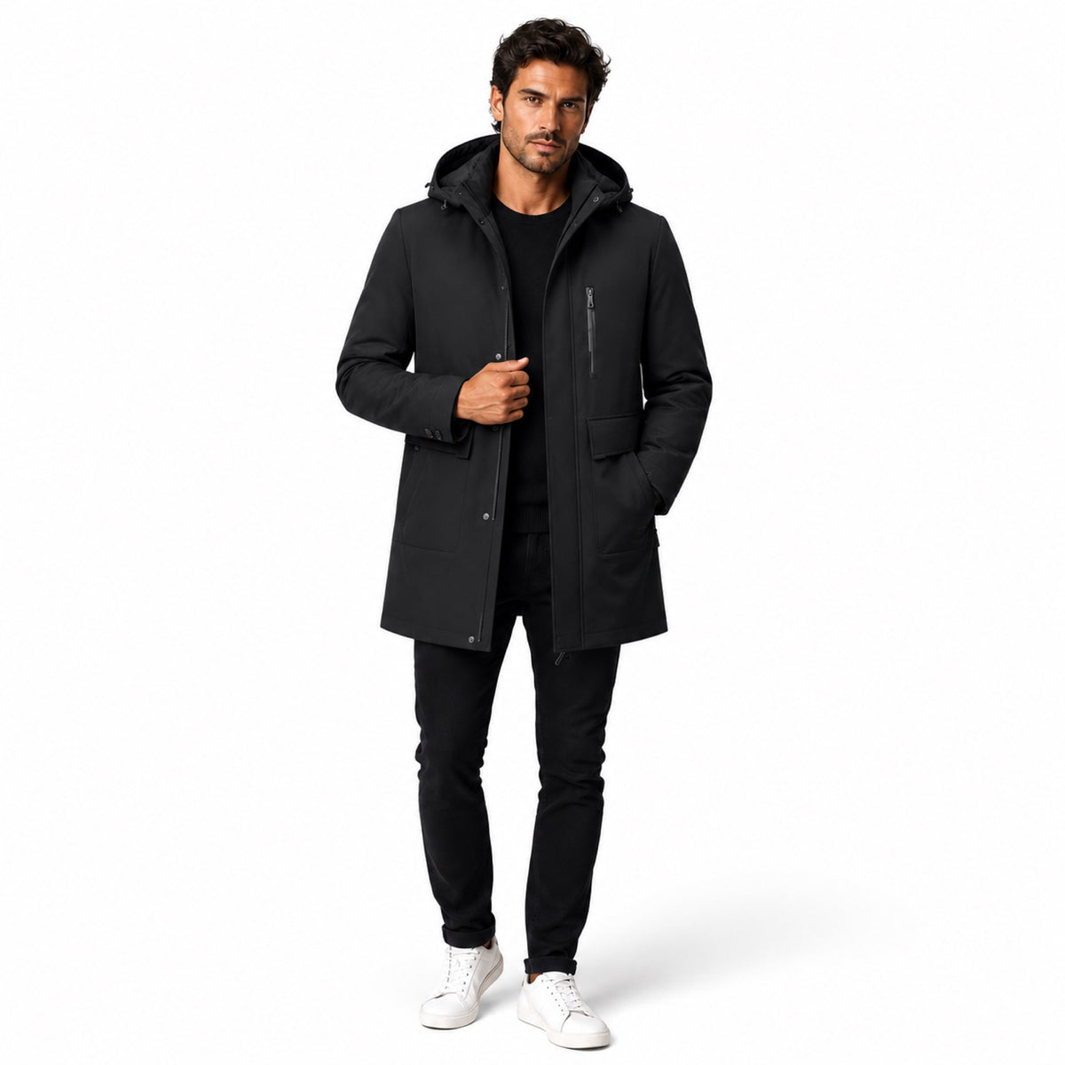 Men’s Hooded Parka Jacket Mid Length Regular Fit